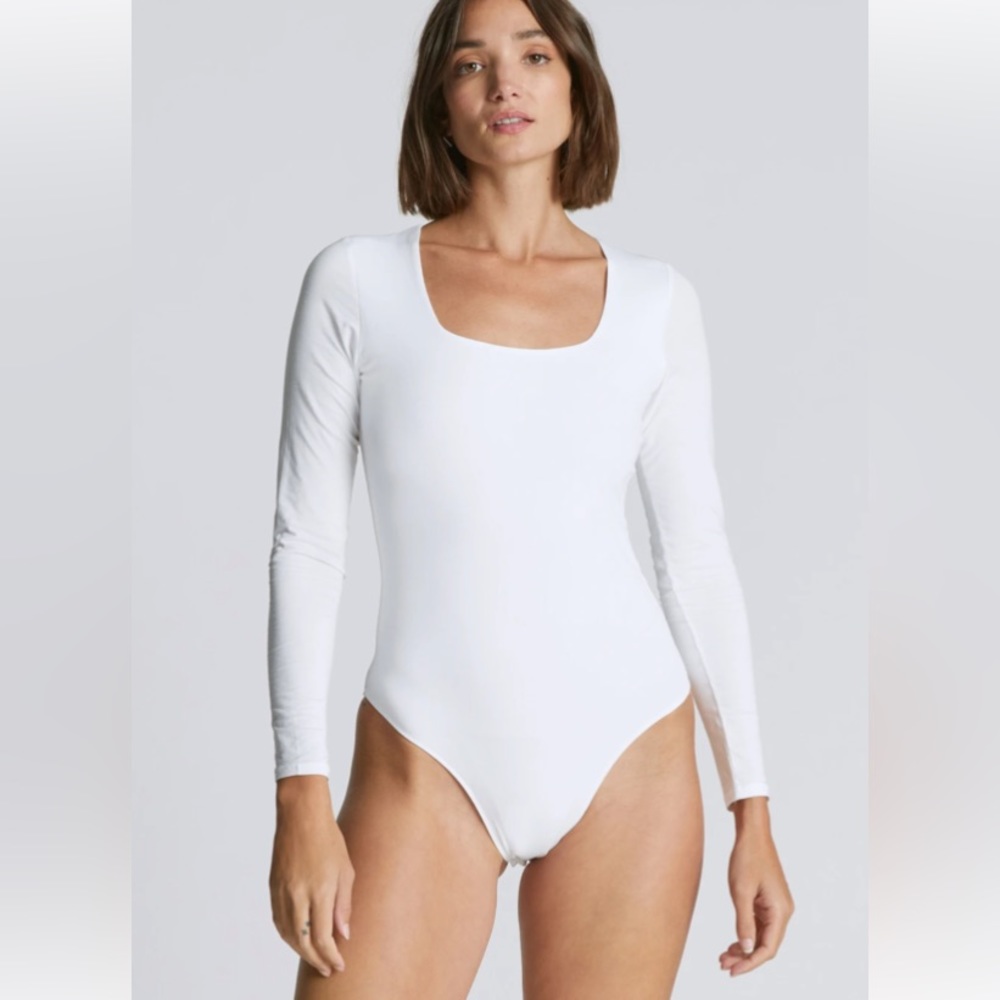 Everlane Bodysuit Square Neck Long Sleeve White Medium (6-8) NWT Soft Cotton